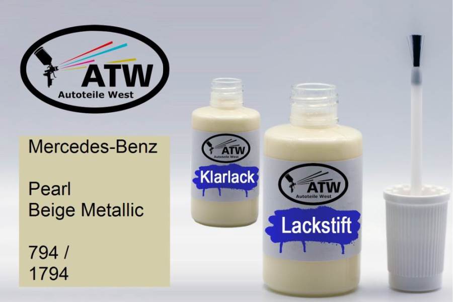 Mercedes-Benz, Pearl Beige Metallic, 794 / 1794: 20ml Lackstift + 20ml Klarlack - Set, von ATW Autoteile West.